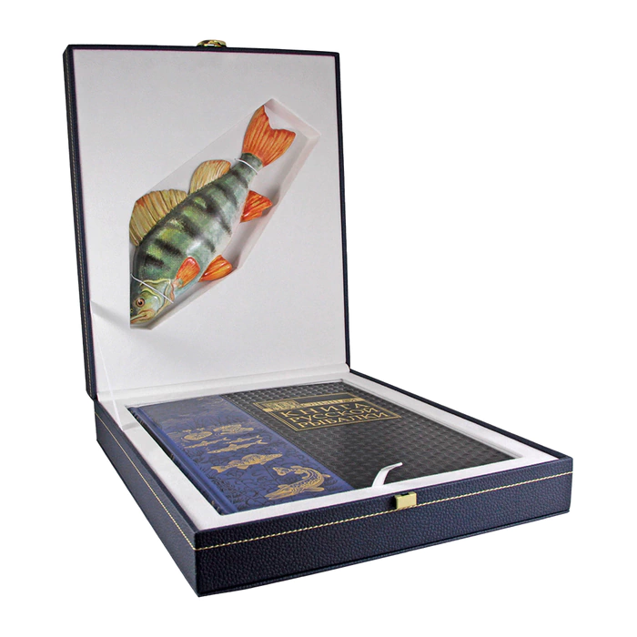 Okunevy gift set with the book "The Big Book of Russian Fishing" and perch figurines